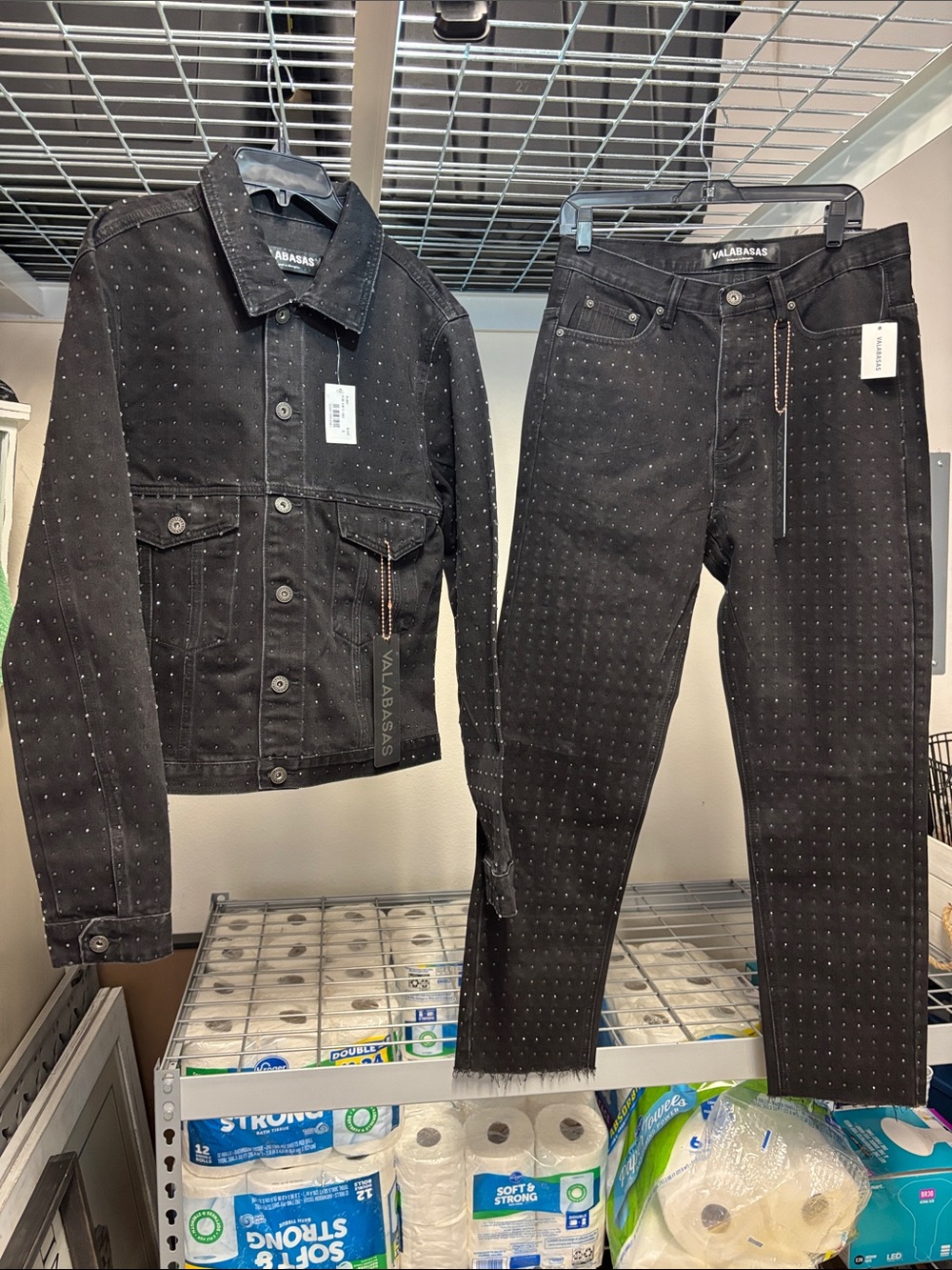 Men’s Valabasas Black Denim Studded Rune Jacket & Shard Jeans Matching Set